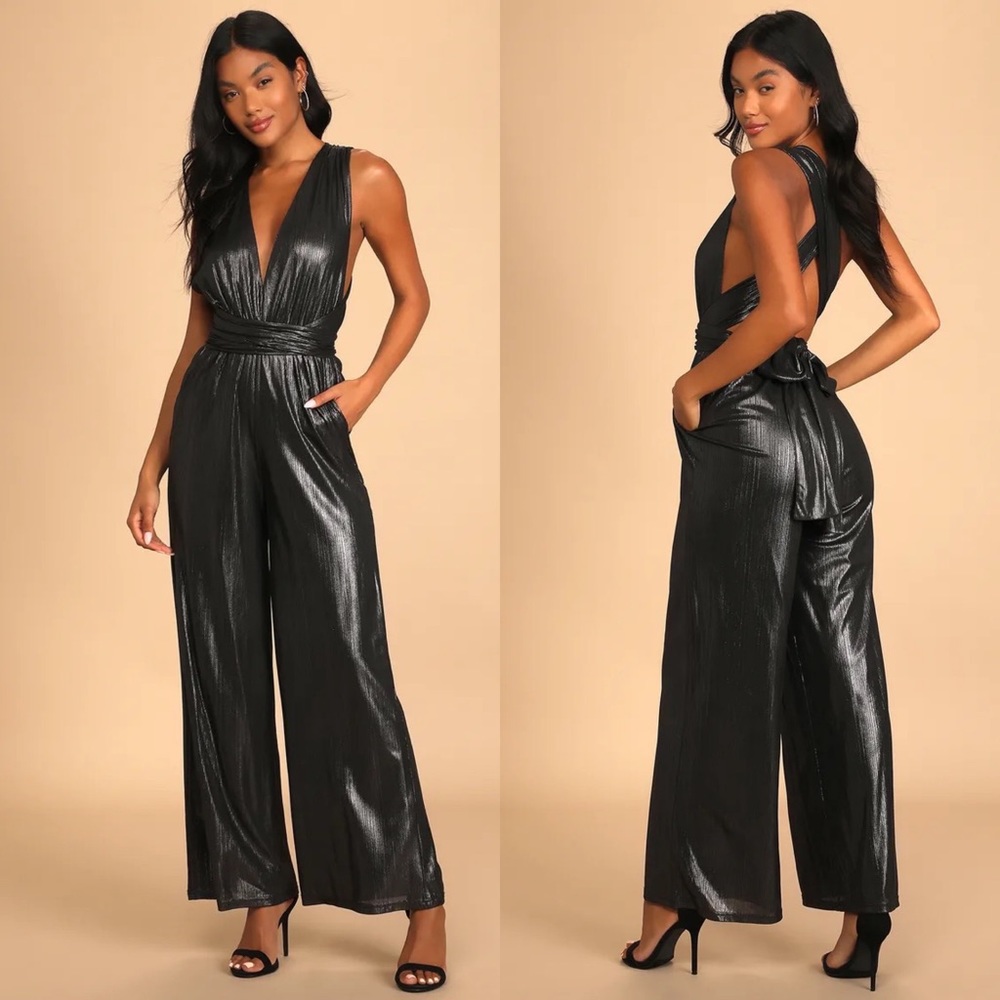 NWT Lulus Endlessly Stunning Metallic Convertible Jumpsuit